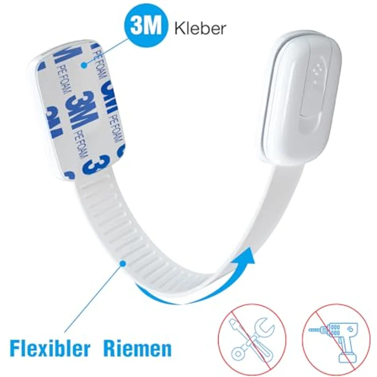 ECHOCUBE 10 Stück Kindersicherung für Schrank, Verstellbare Baby Schubladensicherungen mit 3M Kleber, Baby Sicherheitsschlösser für Schränke, Schubladen, Kühlschrank - Kein Bohren erforderlich (Weiß) – Bild 5
