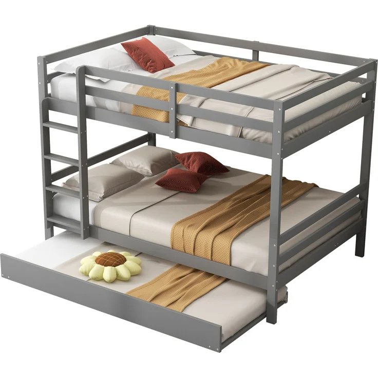 Etagenbett 140x200 mit Ausziehbett, Kiefernholz, Kinderbett Doppelstockbett mit Treppe, platzsparendes Hochbett Gästebett – Bild 5