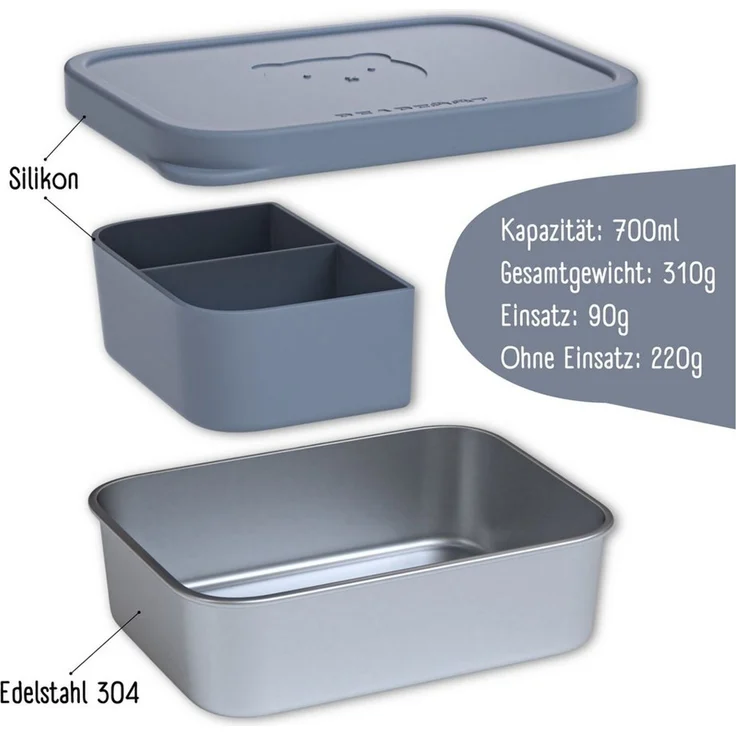 BEARFOOT Lunchbox Brotdose Kinder Edelstahl mit Silikoneinsatz - Blau, Kindergarten und Schule - Mädchen und Jungen, Vesperbox, Snackbox – Bild 3