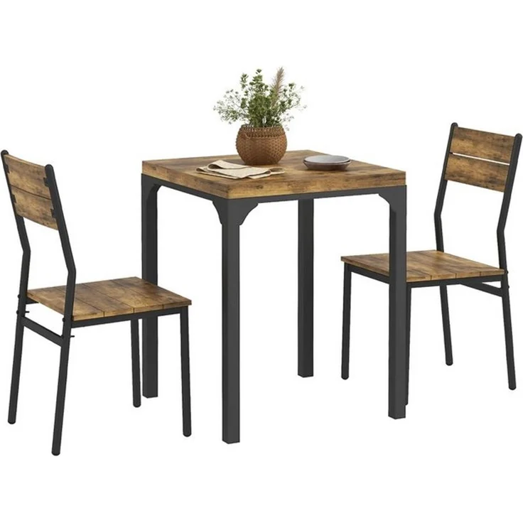 HOMCOM Essgruppe Sitzgruppe Küchentisch mit Metallgestell, (Esszimmergruppe, 3-tlg, Esstisch Set Holztisch), mit 1 Tisch + 2 Stühlen, Naturholzmaserung – Bild 4