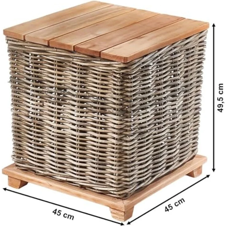 Kobolo Beistelltisch Tisch Couchtisch mit Deckel mit Aufbewahrungsfach - krabu Rattan Holz (Einzelstück, 1-St, Einzelstück), 45x45x49,50 cm – Bild 3