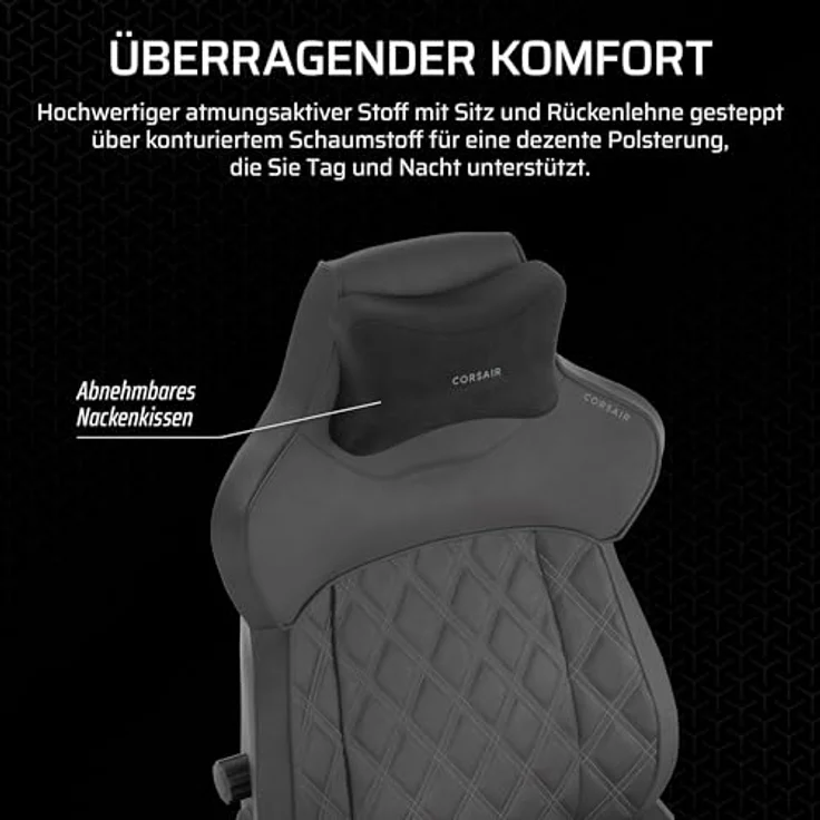Corsair TC500 Luxe Gaming-Stuhl mit verstellbarer Lendenstütze und Omniflex-Armlehnen, Shadow – Bild 4
