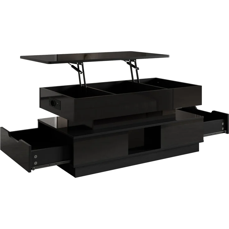 Couchtisch 90 x 48 x 42,5 cm in Schwarz, höhenverstellbar, mit Steckdose, LED und Stauraum – Bild 9