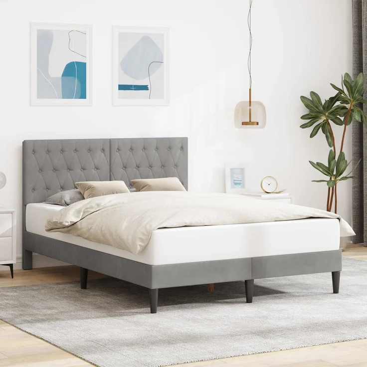 vidaXL Bettrahmen mit Kopfteil Hellgrau 140 x 190 cm Samt 42027661 – Bild 1