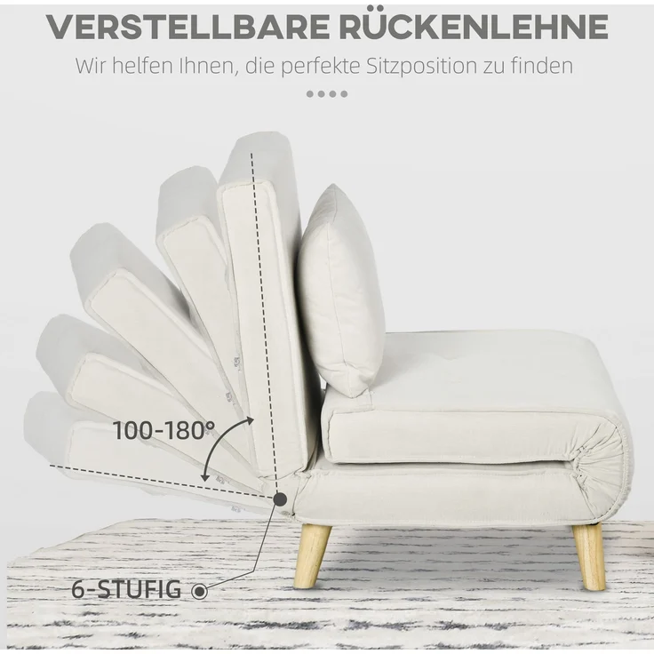 Schlafsessel, 6-stufig verstellbare Lehne, Leinenoptik, bis 120 kg, Creme--Cremeweiß--72x78x79cm--YOUDENOVA – Bild 7