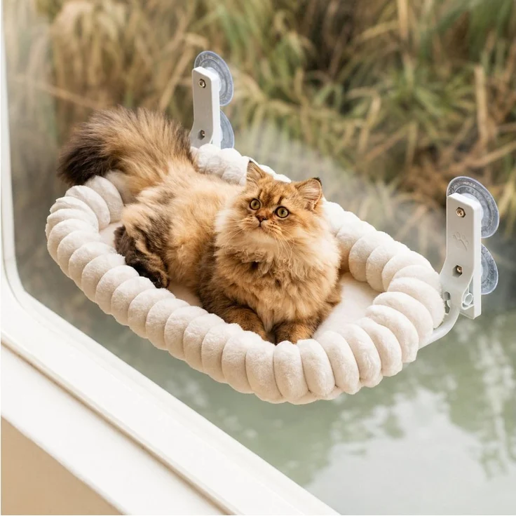 SURFOU Katzen-Hängematte, Fensterliege für Katzen, faltbar, 52 × 30 cm, Katzenhängematte Fenster mit Saugnäpfen und Plüschrand, für Katzen – Bild 1