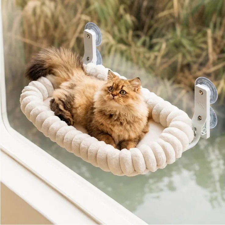 SURFOU Katzen-Hängematte, Fensterliege für Katzen, faltbar, 52 × 30 cm, Katzenhängematte Fenster mit Saugnäpfen und Plüschrand, für Katzen