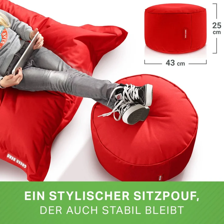 Green Bean® Sitzsack-Hocker 45x25cm mit EPS-Perlen Füllung - Sitz-Pouf für Sitzsäcke - Sitzhocker für Kinder und Erwachsene - Rot – Bild 4