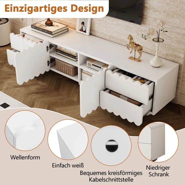 TV-Schrank aus MDF/Spanplatte mit Stauraum, 175x38x37 cm, Weiß – Bild 7