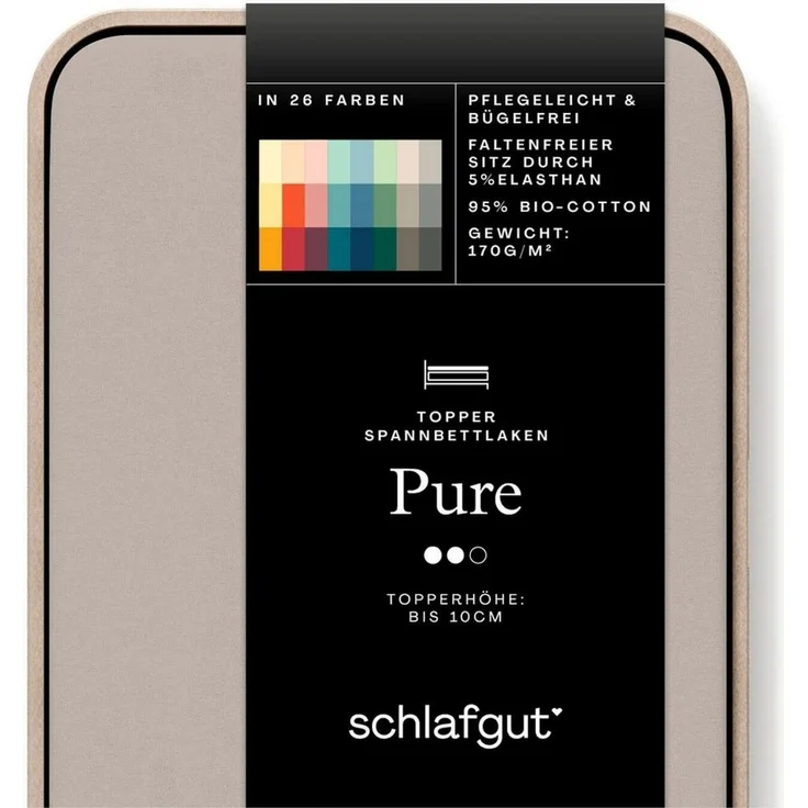 Schlafgut 'PURE TOPPER' Spannbettlaken, für Topper bis 10 cm Höhe, Sand Mid, L 140x200 cm - 160x220 cm, 100% Bio-Baumwolle – Bild 2