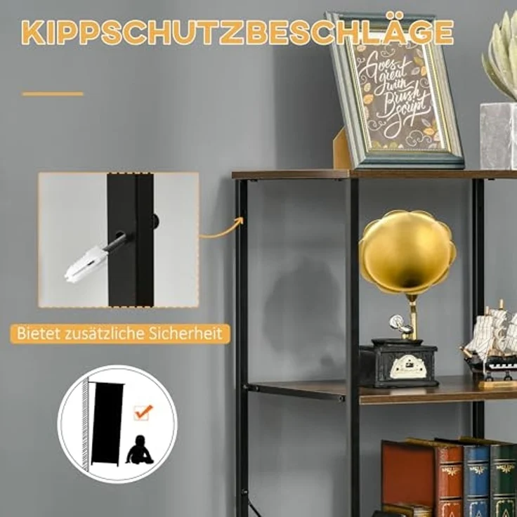 HOMCOM Kommode Sideboard mit 3 Schubladen aus Stoff, Regal und Griff (Regal und Griff, 1 St, Aufbewahrungsschrank mit Industrial Design), für Wohnzimmer Rustikal-Braun – Bild 7