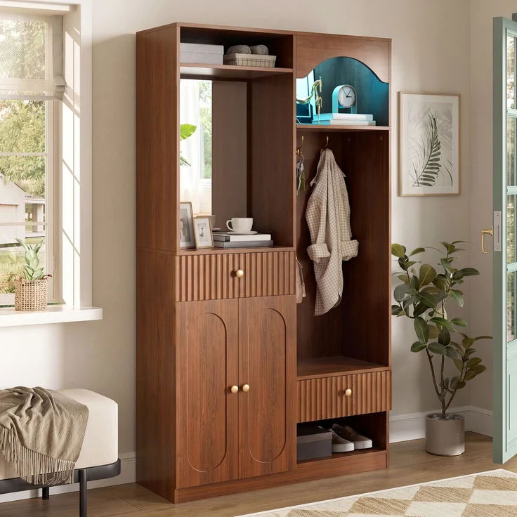 Kompaktgarderobe mit Spiegel und Sitzbank,Flurgarderobe mit Schuhschrank und Haken, Kleiderhaken,Kompaktgarderobe,Flurmöbel Set,Flurgarderobe – Bild 8