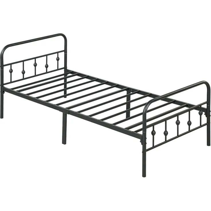 Einzelbettgestell aus Metall, leichte Montage, mit geräuschreduzierenden Gummikits, Schwarz--Schwarz--206.9x91.8x82.5cm--YOUDENOVA