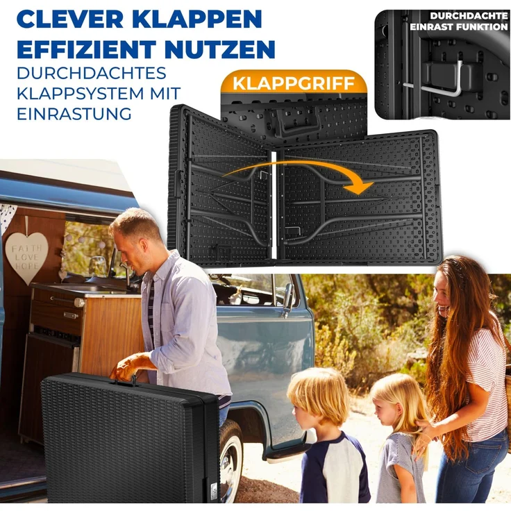 KESSER® Buffettisch Tisch klappbar Kunststoff 183x76 cm Rattan Optik Campingtisch Partytisch Klapptisch Gartentisch für Garten Terrasse und Balkon zusammenklappbar 6 Personen ink. Tragegriff Schwarz – Bild 6