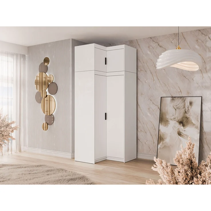 Eckkleiderschrank Elena 2D + Schrankaufsatz (Farbe: Weiß) – Bild 2
