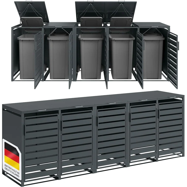 STEELSØN 'Kestra' Mülltonnenbox 5er je 240 Liter, anthrazit, Mülltonnenverkleidung aus Stahl, wetterfest, 116x80x337 cm, Müllbox für 5 Tonnen – Bild 1