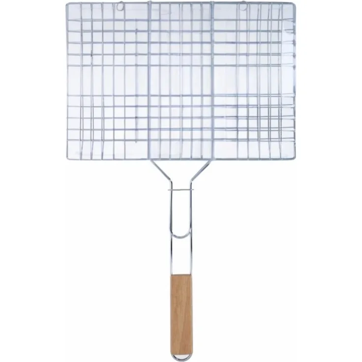 alpina Grillkorb 35x24 cm - Grillkorb mit Holzgriff - Grillzubehör für Fleisch und Gemüse - Silber