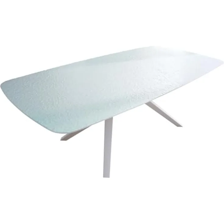 Esstisch Edge Boot 240x120 Reliefglas Perlmutt 3D-Design Zenthara kantig Metall Weiß