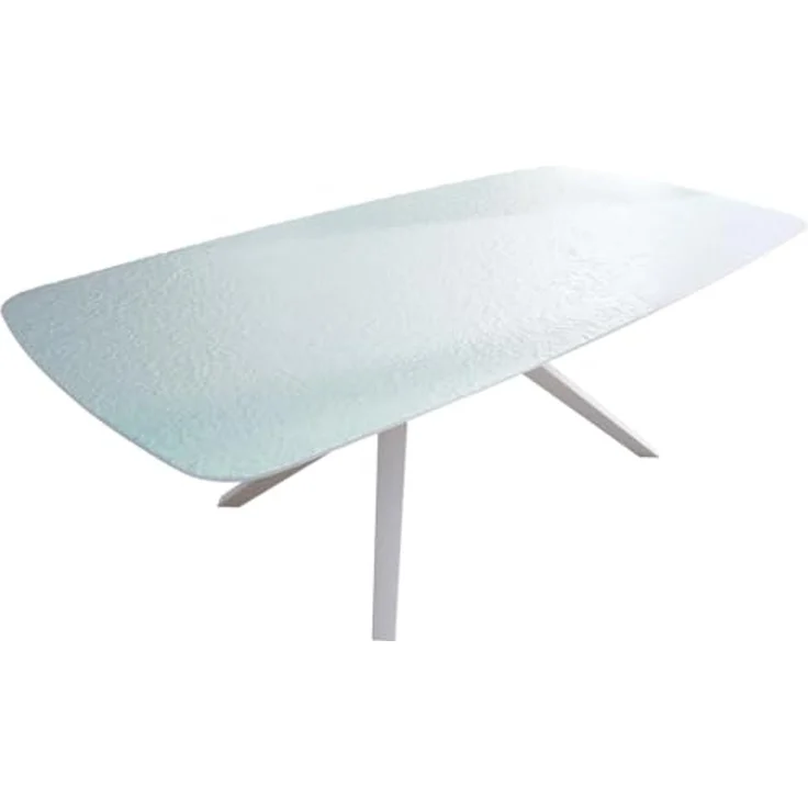 Esstisch Edge Boot 240x120 Reliefglas Perlmutt 3D-Design Zenthara kantig Metall Weiß – Bild 1