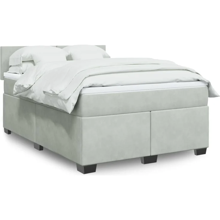 vidaXL Boxspringbett mit Matratze Hellgrau 140x190 cm Samt 3288600 – Bild 1