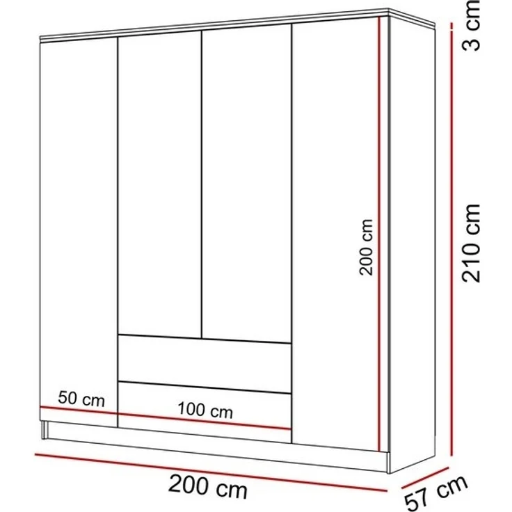 Lookway Kleiderschrank AURORA 4D2SZ KASCHMIR mit Schubladen Breite: 200 cm – Bild 4