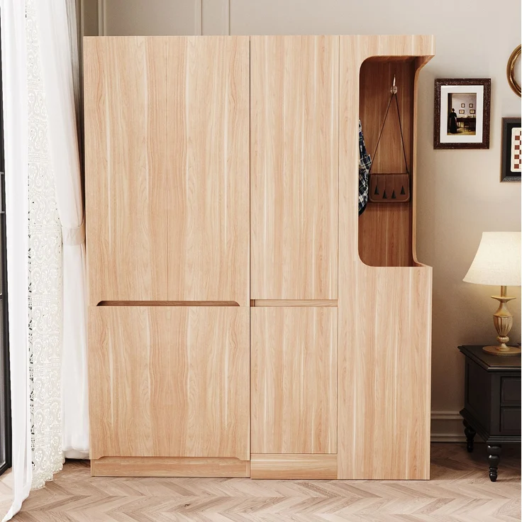 CHICFURN Kleiderschrank aus Holz, Naturholz, 140x170x40 cm, mit 4 Schubladen und offenem Hängebereich – Bild 3