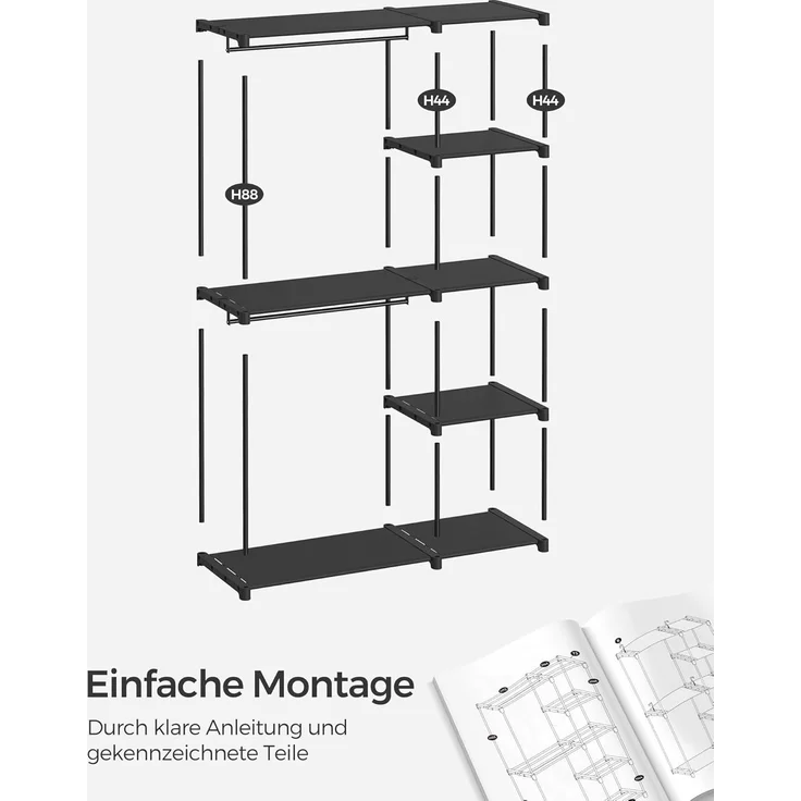 SONGMICS Kleiderschrank offen, freistehende Garderobe, Standregal, Kleiderständer mit Kleiderstangen, Garderobenständer, Ankleidezimmer, Schlafzimmer, 43 x 124 x 182 cm, schwarz RYGDE026B02 – Bild 5