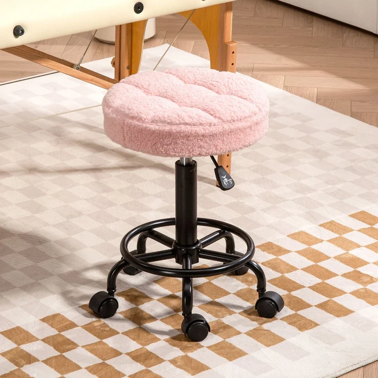HOMCOM Rollhocker, Polyester, Metall, Rosa, Ø50 x 50-66H cm – Bild 7
