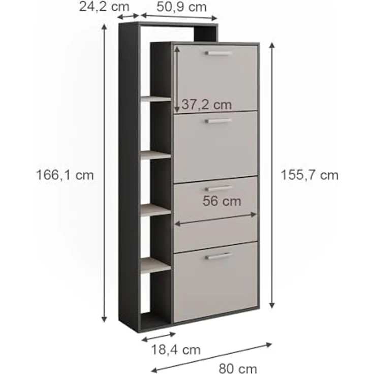 Vicco Schuhkipper Orlando, anthrazit, Schuhaufbewahrung aus Holzwerkstoff, 80x166.1x24.2 cm, 4 Fächer, platzsparend – Bild 2