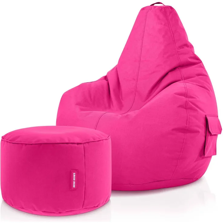 Green Bean® Sitzsack + Hocker, 2er Set, robust, waschbar, schmutzabweisend, Pink, 90 x 80 x 70 cm