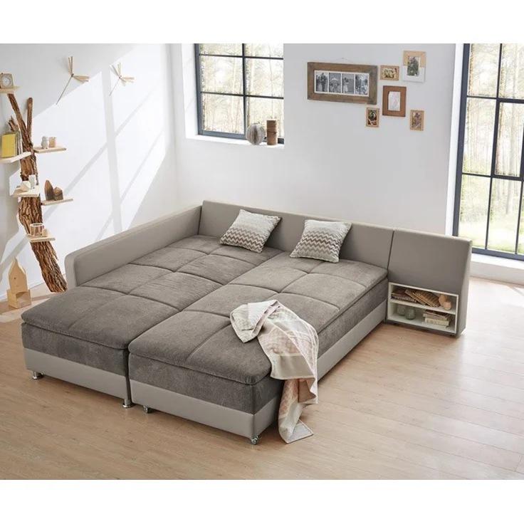 Ecksofa-Dauerschläfer Doppelbett Federkern Bettkasten Couch in Graubraun Beige – Bild 5