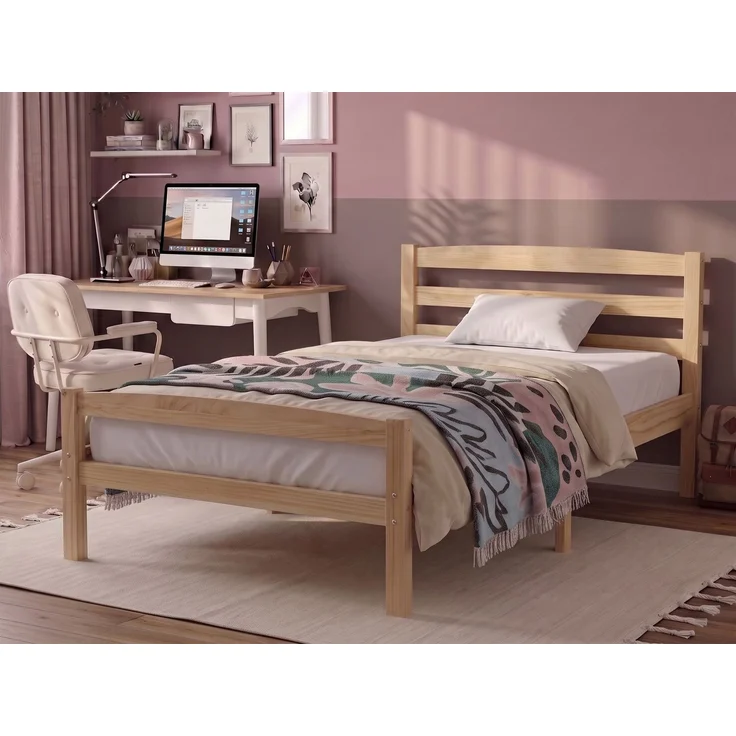 Bett mit Lattenrost Kiefernholz ECHALLON 90 x 200 cm Hellbraun – Bild 3