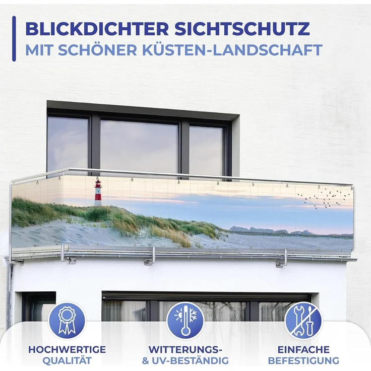 Maximex Balkon-Sichtschutz NORDSEEKÜSTE, Glasfaserverstärkte Balkonsichtschutzfolie, UV- und witterungsbeständig, Zuschneidbar, 5 m x 85 cm – Bild 5