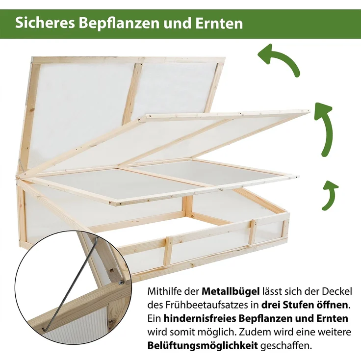 Baumarktplus Frühbeetaufsatz aus Holz, Gewächshaus für Hochbeet, natur, 120x80cm – Bild 5