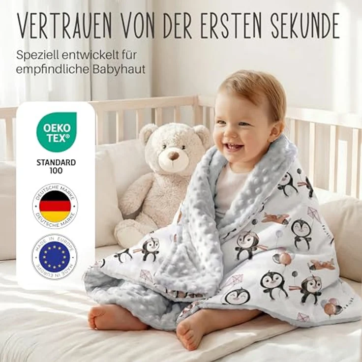 LULANDO Babydecke Kuscheldecke Krabbeldecke aus 100% Baumwolle, antiallergisch, Standard 100 von Oeko-Tex, hergestellt in der EU,(100x75 cm). Kuschelige Lieblingsdecke für Ihr Baby. – Bild 3