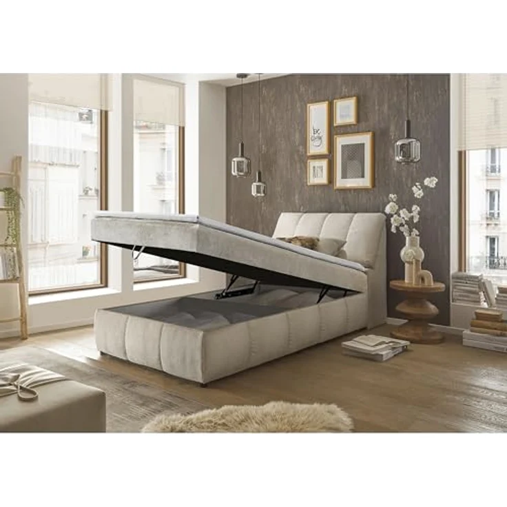 MID.YOU Boxbett Beige, Textil, 120x200 cm, mit Bettkasten und gepolstertem Kopfteil – Bild 4