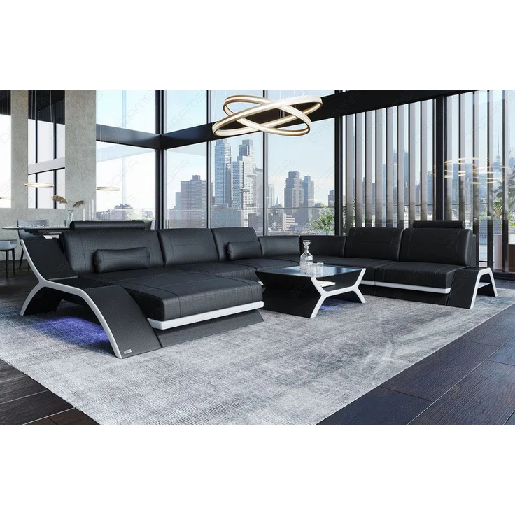 XXL Wohnlandschaft Calabria – Leder Luxus - Ledermix - schwarz-weiß - Links – Bild 2