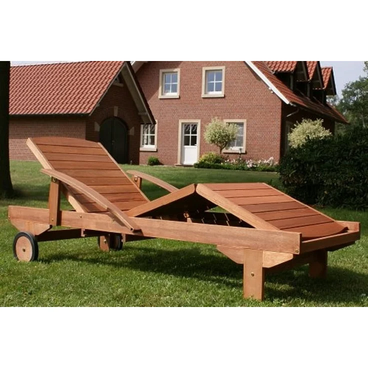 Hecht Gartenliege ERA Lounger, Meranti Holz, ausziehbarer Tisch, 4-fach Verstellung – Bild 4