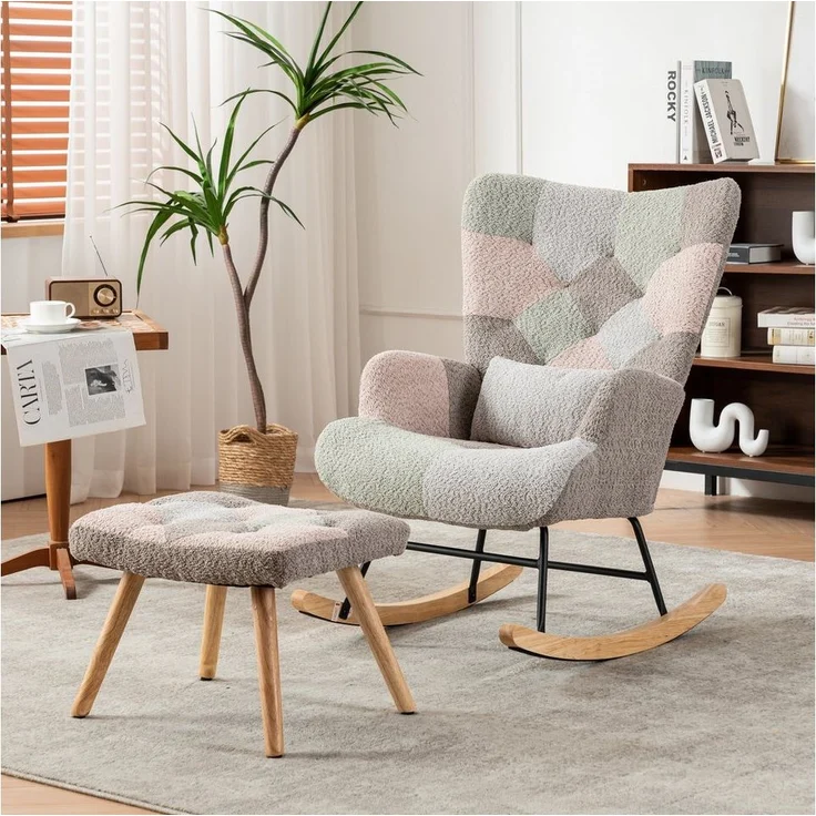 STILVORA Schaukelstuhl Schaukelsessel mit fußstütze,Loungesessel Relaxsessel wohnzimmer (Loungesessel, 2 St), inklusive Fußstütze (49*38*37 cm) und Lendenkissen – Bild 4