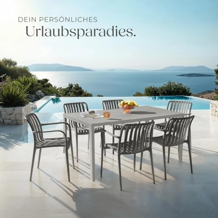 tectake® Gartenstühle stapelbar, Gartenmöbel Set, Balkon Möbel, Bistro Set, Sessel, Outdoor Möbel, Balkonmöbel, Terrassenmöbel - anthrazit, 6er Set – Bild 3