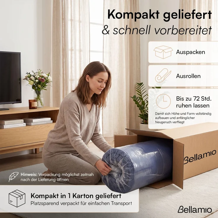 Bellamio 'Lomme' Klappmatratze 75x195 cm, 3-fach faltbar, Höhe 15 cm, Härtegrad H3, Gästematratze mit Tragegriffen, dunkelblau, abnehmbarer Bezug – Bild 9