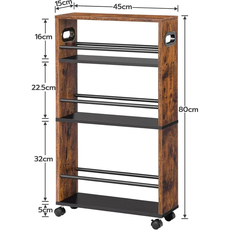HOOBRO Schmaler Servierwagen 45x15x80 cm 4 Ebenen Küchenwagen Drehbare Räder – Bild 5