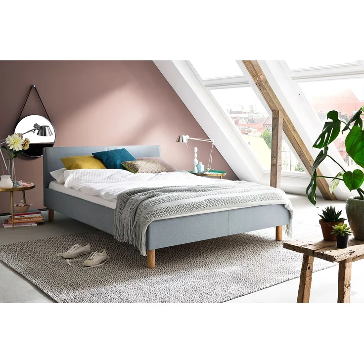 KAWOLA Bett LEO Polsterbett Stoff blau 120x200cm – Bild 1