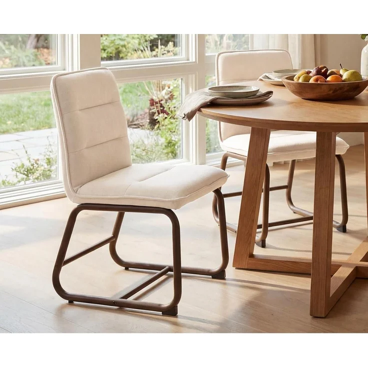 Esszimmerstühle 4er Set Polster Leinen Metallbeine 4 Beige – Bild 7