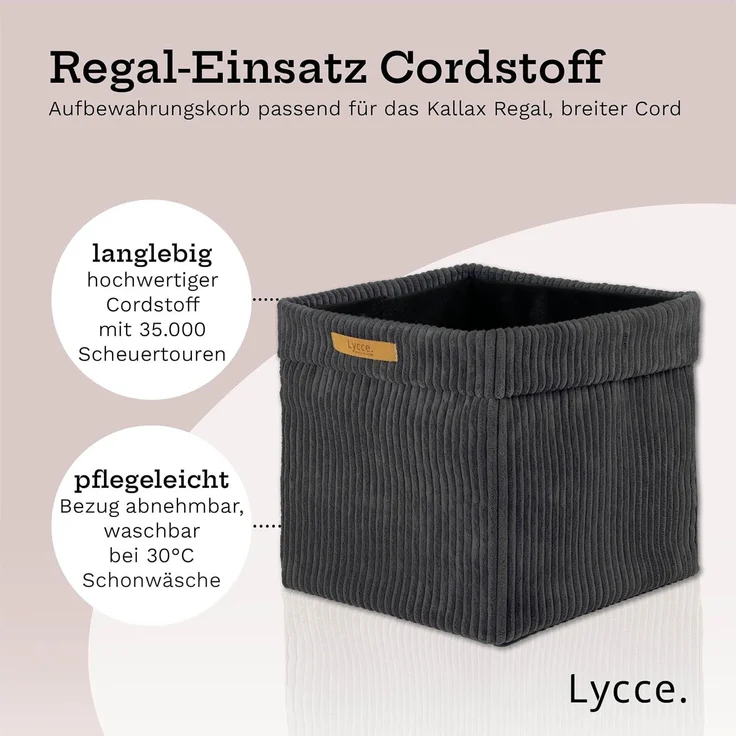 Lycce Regalkorb Kallax Boxen Cord 4er Set grau, Aufbewahrungsbox faltbar 33x33x31cm (4 St) – Bild 2