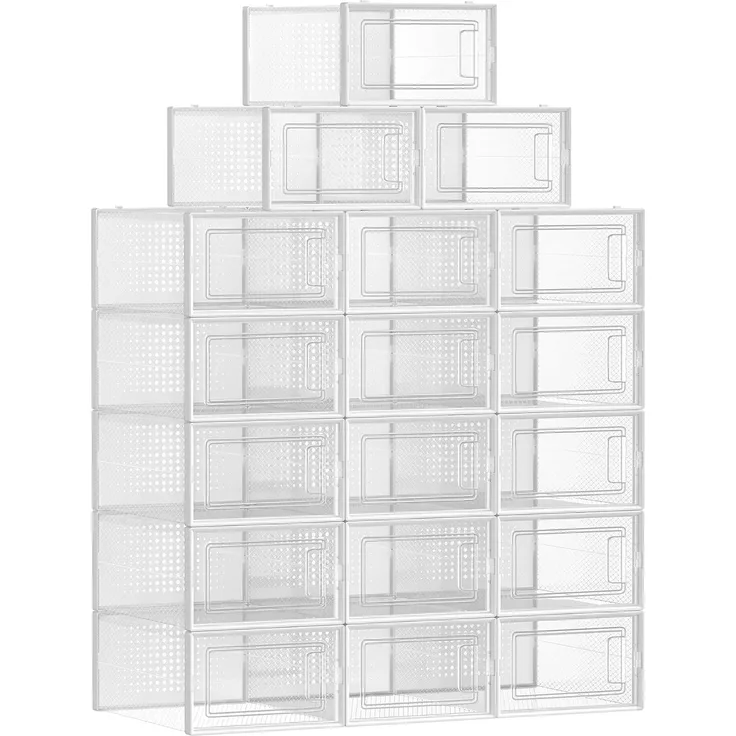 Songmics Schuhboxen 18er Pack, Polypropylen Transparent/Weiß