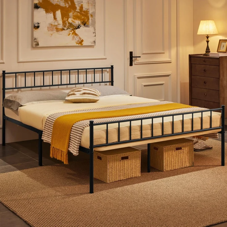 Yaheetech Metallbett 160x200 cm Bettrahmen mit Kopfteil Bettgestell aus Metall Gästebett mit Lattenrost für Schlafzimmer Gästezimmer Schwarz