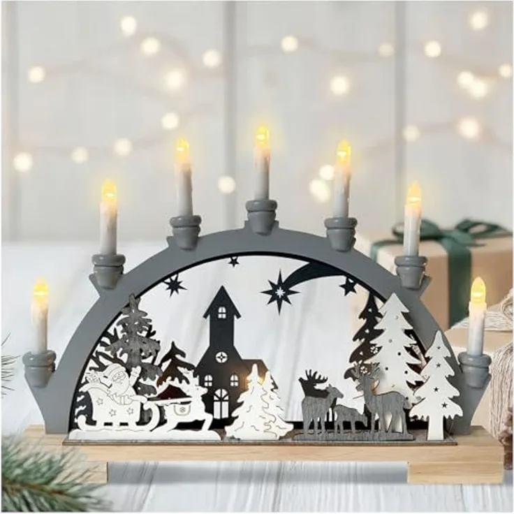 HTI-Living mit Weihnachtsmotiv und 7 LED Kerzen Moderner Schwibbogen LED Holz...