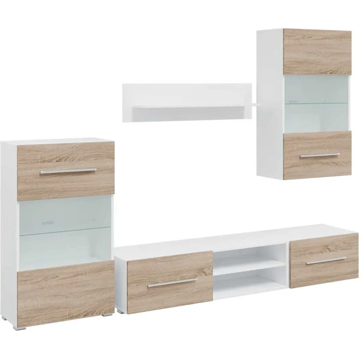 5-tlg. Wohnwand Schrankwand mit LED-Beleuchtung Sonoma-Eiche Holzwerkstoff – Bild 2