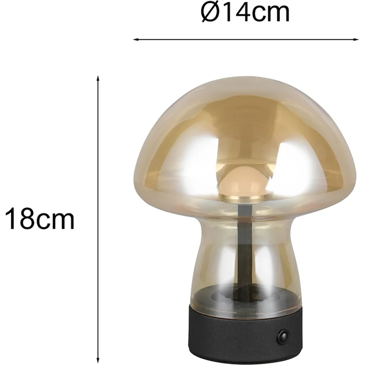 Kleine Akku Tischlampe DOOLEY aus Glas Bernsteinfarben, Höhe 18cm – Bild 4